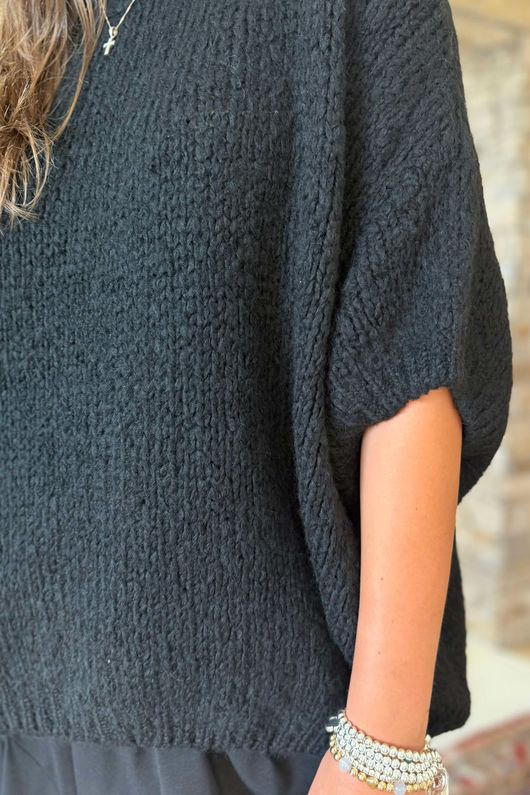 Made in Italy Big Softie Cap Sleeve Knit Top Black